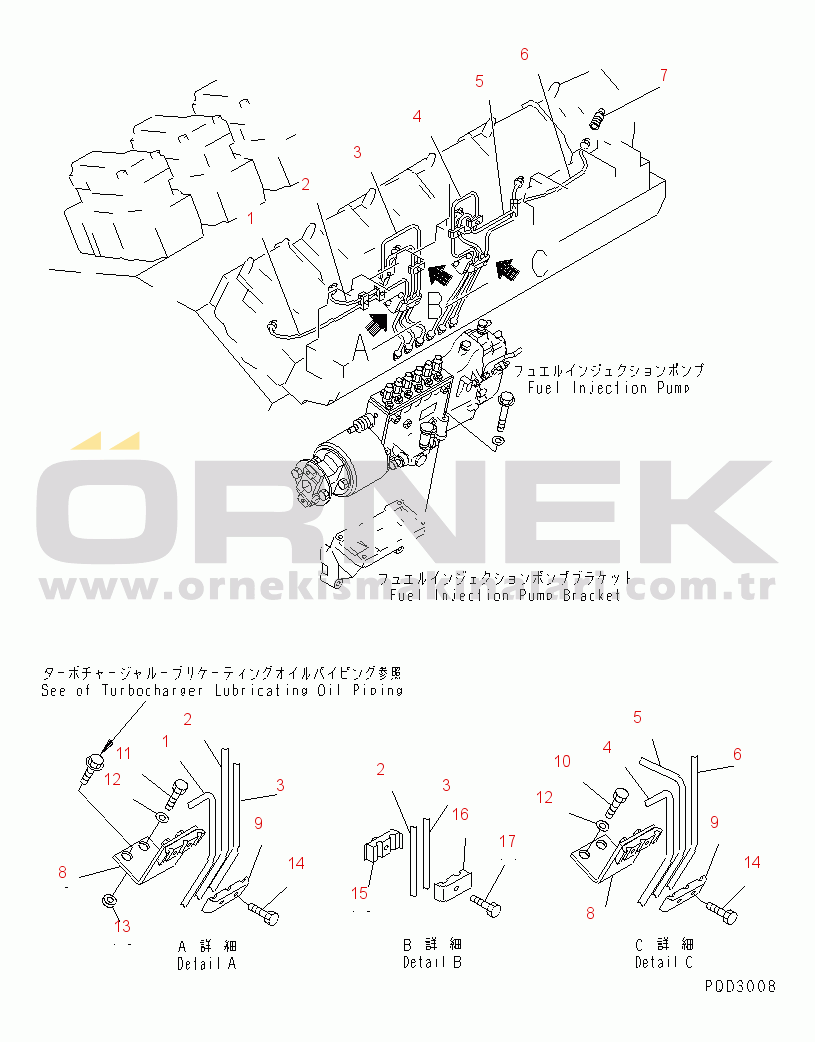 Komatsu SA12V140-1E-47 S/N 10001-UP FUEL INJECTION PUMP PIPING (1/2) (L.H. BANK)(#10001-11061)