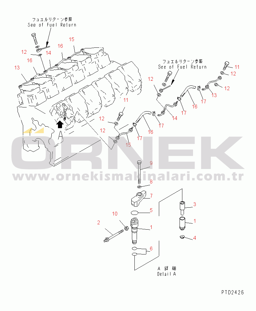 Komatsu SA12V140-1E-47 S/N 10001-UP FUEL INJECTION NOZZLE AND SPILL PIPE(#10001-11891)