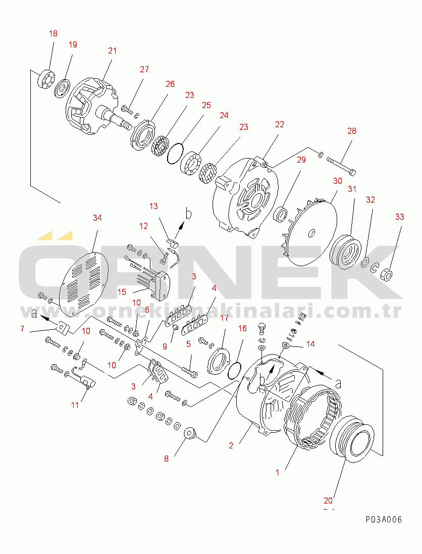 Komatsu SA12V140-1E-47 S/N 10001-UP ALTERNATOR (50A) (INNER PARTS)(#10100-)