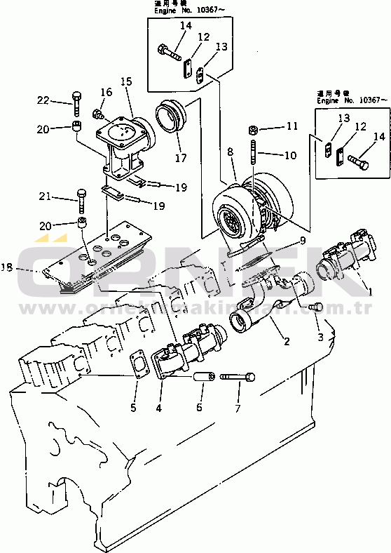 Komatsu SA12V140-1P S/N 10002-UP EXHAUST MANIFOLD AND TURBOCHARGER (2/2)