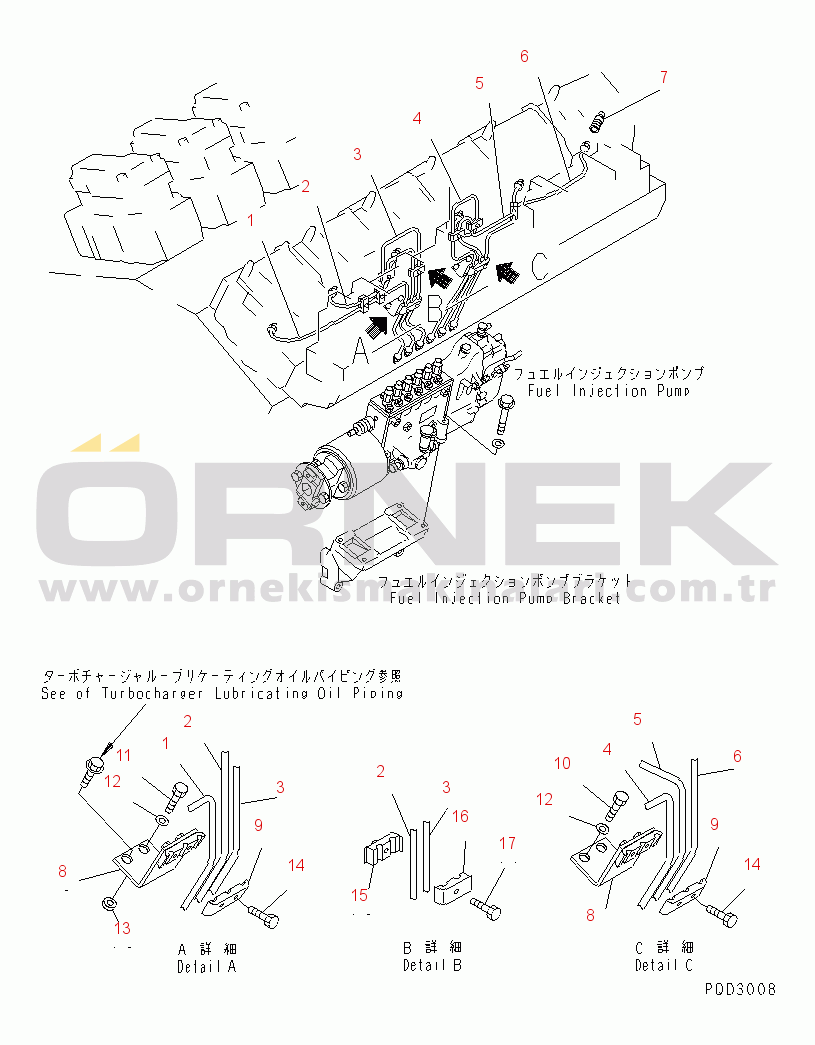 Komatsu SA12V140-1A-A S/N 10001-UP FUEL INJECTION PUMP PIPING (L.H. BANK)(#10001-11061)
