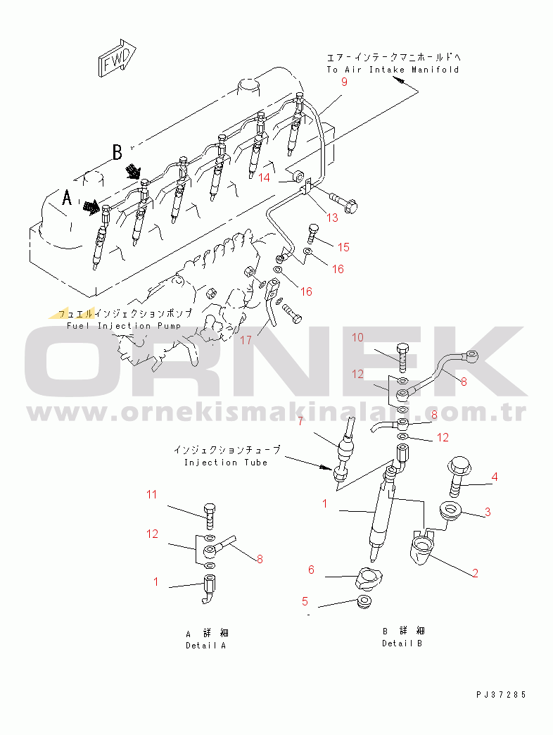 Komatsu SA6D108-1D S/N 15265-UP INJECTION NOZZLE AND FUEL RETURN