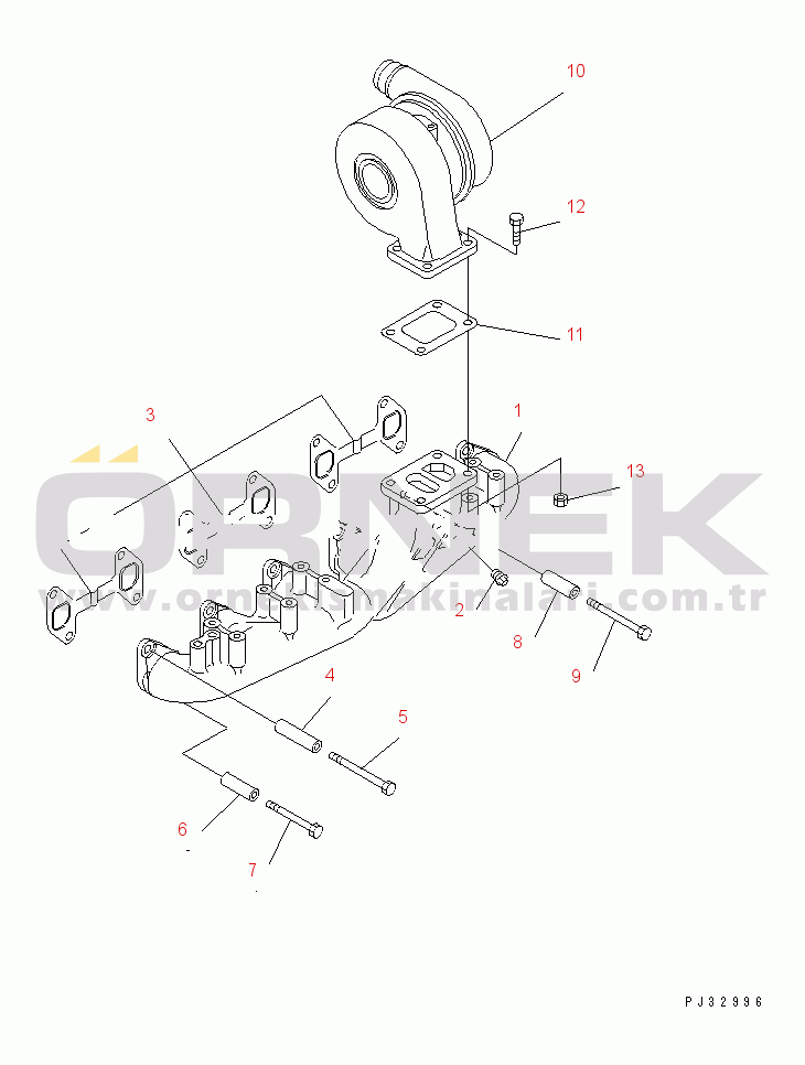 Komatsu SA6D110-1U S/N 54352-UP EXHAUST MANIFOLD AND TURBOCHARGER
