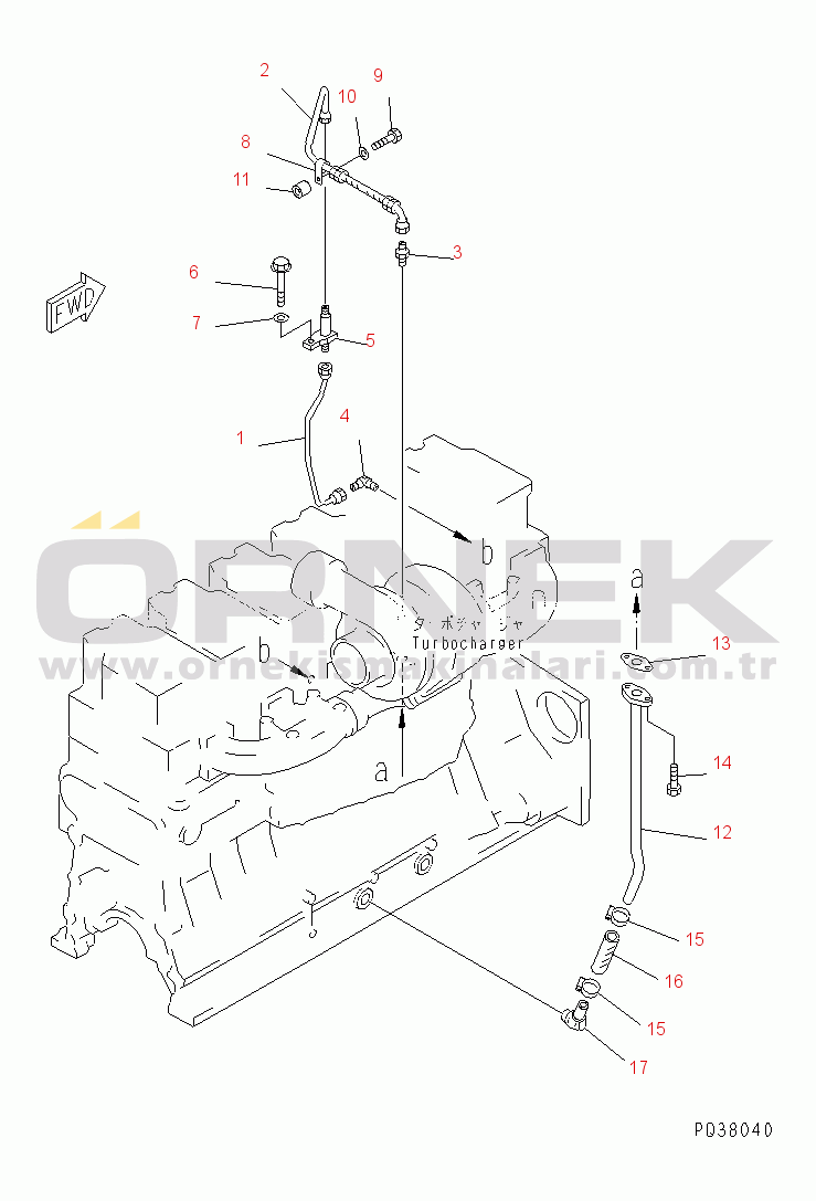 Komatsu SA6D140-1N S/N 17739-UP TURBOCHARGER OIL PIPING(#17739-19614)