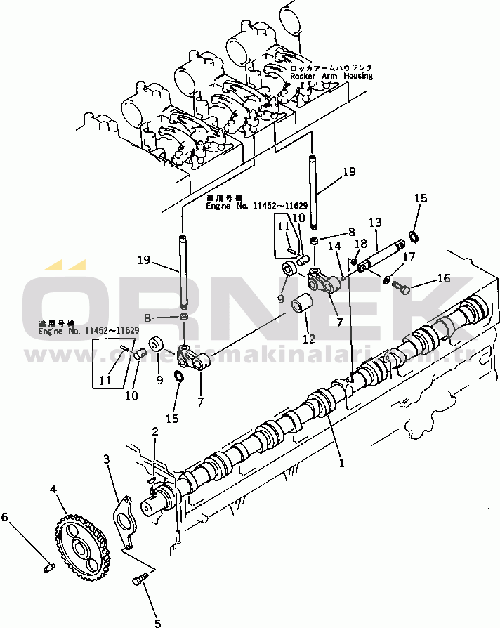 Komatsu SA6D170-B-1D S/N 11452-UP CAMSHAFT AND CAM FOLLOWER