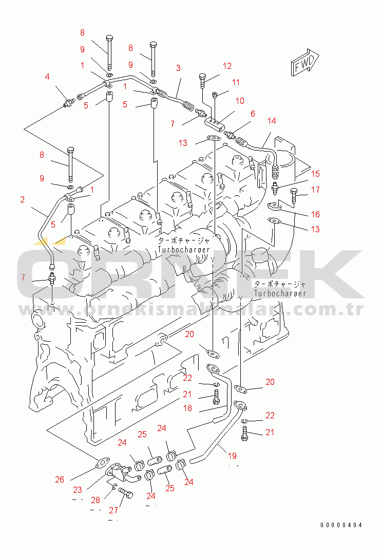 Komatsu SA6D170-A-1T-7 S/N 10001-UP TURBOCHARGER LUBRICATING OIL PIPING (PM-CLINIC SPEC.)(#14203-19166)