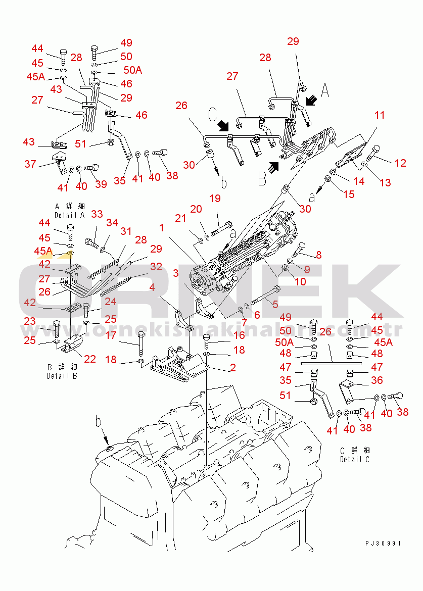 Komatsu SA8V170-1A S/N 10001-UP FUEL INJECTION PUMP AND PIPING (1/2)