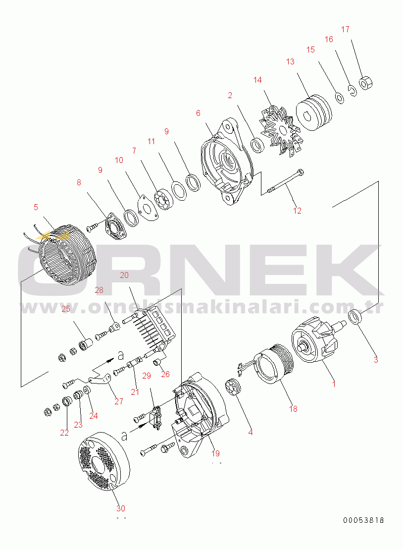 Komatsu SAA6D125E-5F S/N 560001-UP ALTERNATOR (50A) (INNER PARTS)(#562438-)