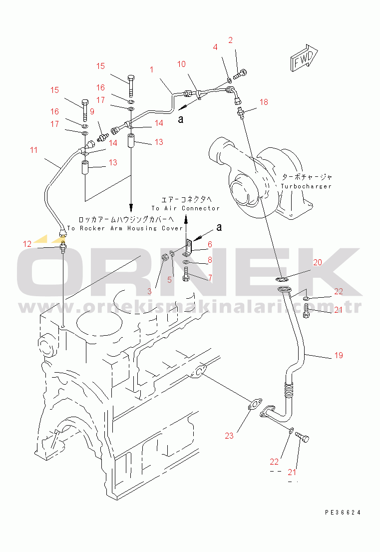 Komatsu SAA6D170E-2D S/N 17389-UP TURBOCHARGER LUBRICATING OIL PIPING(#18553-)
