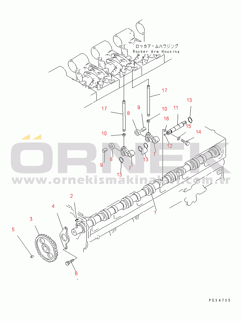 Komatsu SAA6D170E-2D S/N 17389-UP CAMSHAFT AND CAMFOLLOWER(#18553-19328)