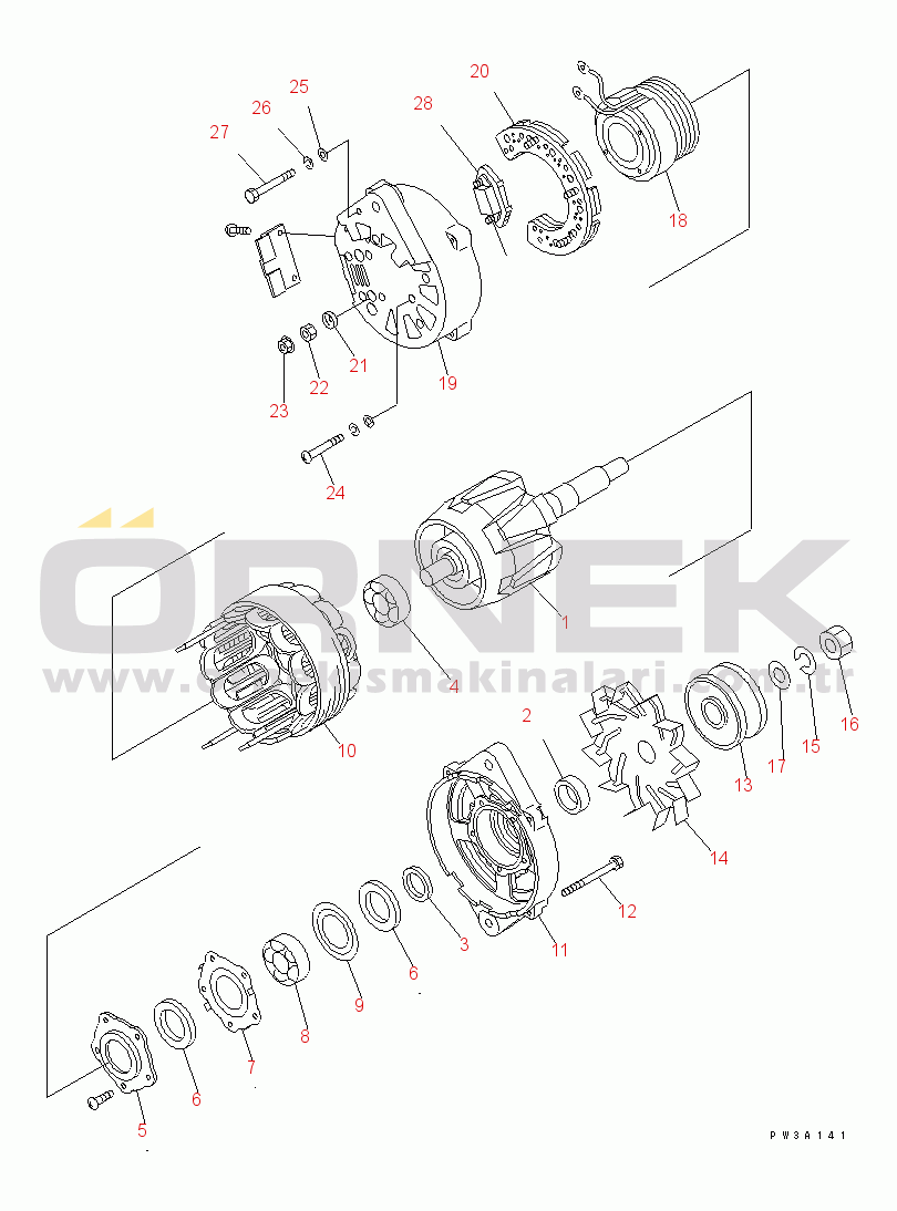 Komatsu SAA6D170E-2D S/N 17389-UP ALTERNATOR (90A) (INNER PARTS)(#18553-)