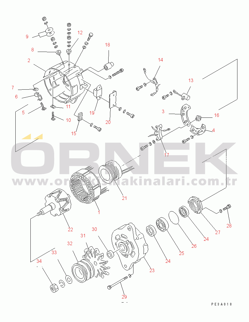 Komatsu SAA6D125E-3K-8K S/N 310001-UP ALTERNATOR (50A) (INNER PARTS)(#312529-)