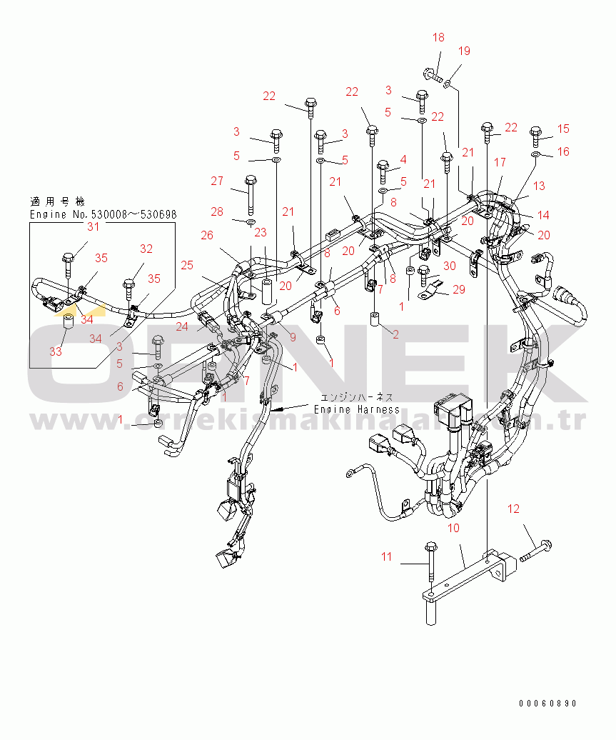 Komatsu SAA6D140E-5C S/N 530001-UP ELECTRICAL WIRING (3/4)(#530008-530698)