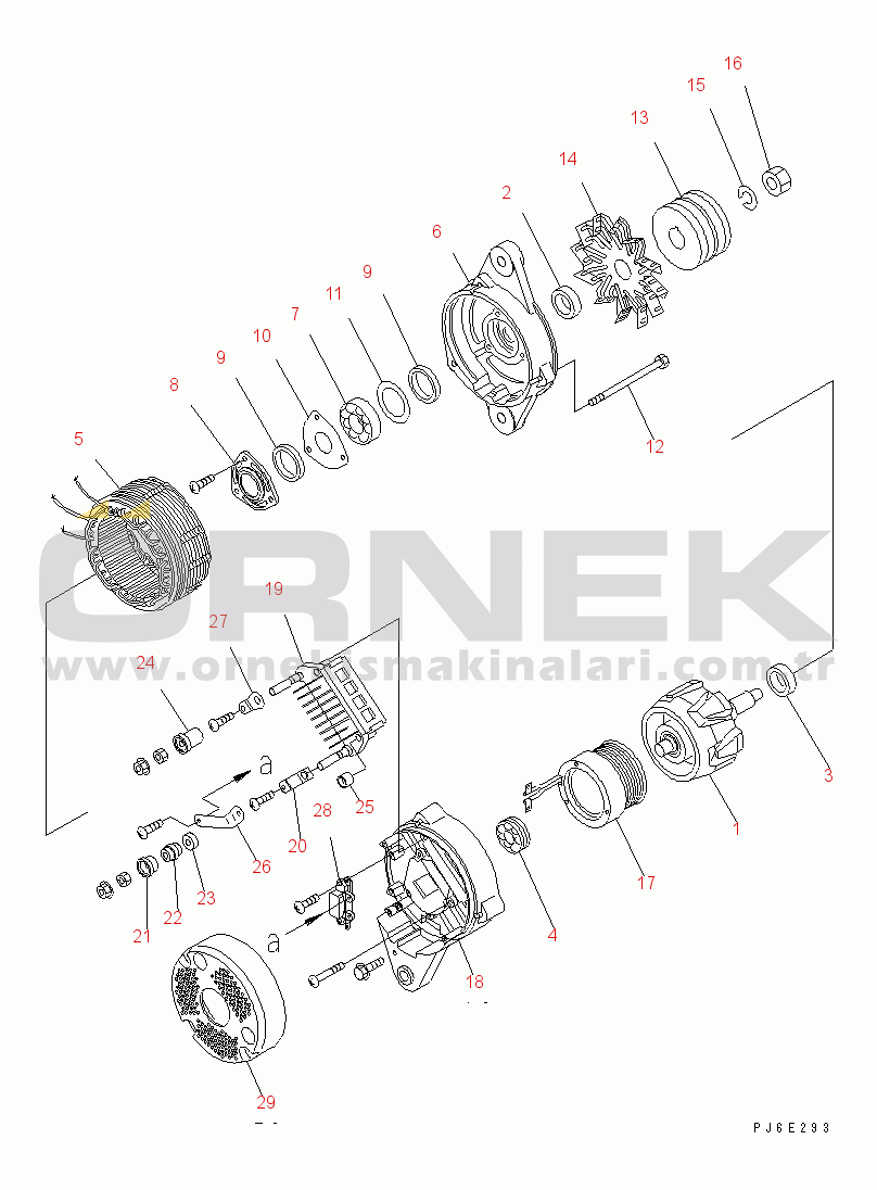 Komatsu SAA6D125E-3H-8M S/N 310001-UP ALTERNATOR (35A) (INNER PARTS)
