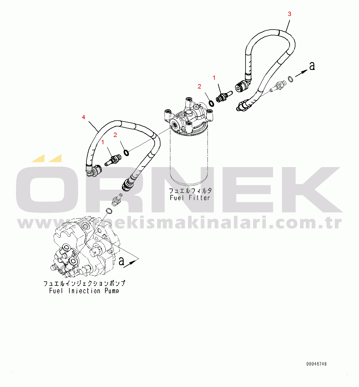 Komatsu SAA6D107E-1C S/N 26542663-UP (For PC240LC-8) Fuel Filter Piping