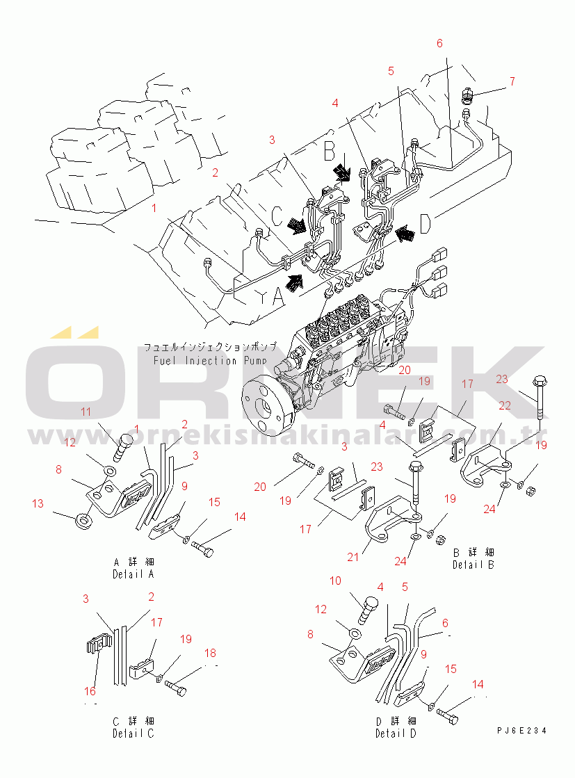 Komatsu SDA12V140-1C S/N 11797-UP FUEL INJECTION PUMP PIPING (L.H. BANK)(#12979-)