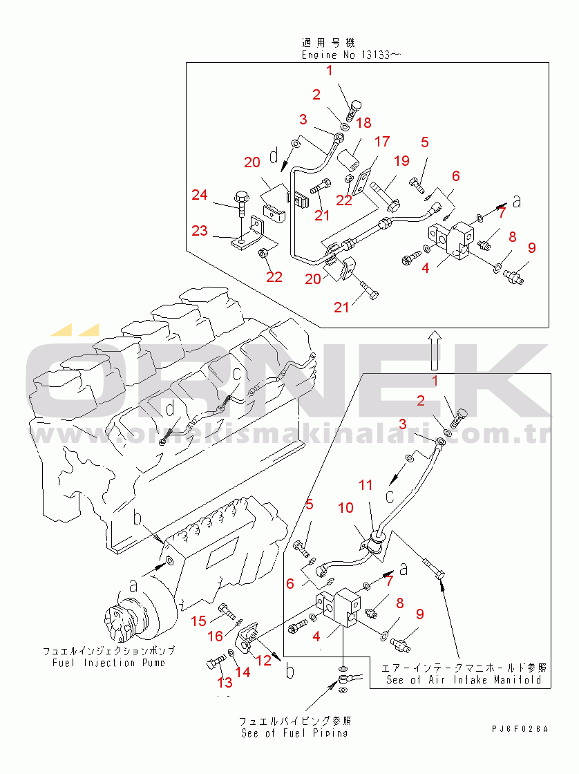 Komatsu SDA12V140-1B S/N 11797-UP FUEL RETURN (L.H. BANK)(#12000-)