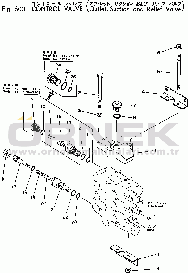 Komatsu SK04-1 S/N 1001-UP CONTROL VALVE (OUTLET¤ SUCTION AND RELIEF VALVE)