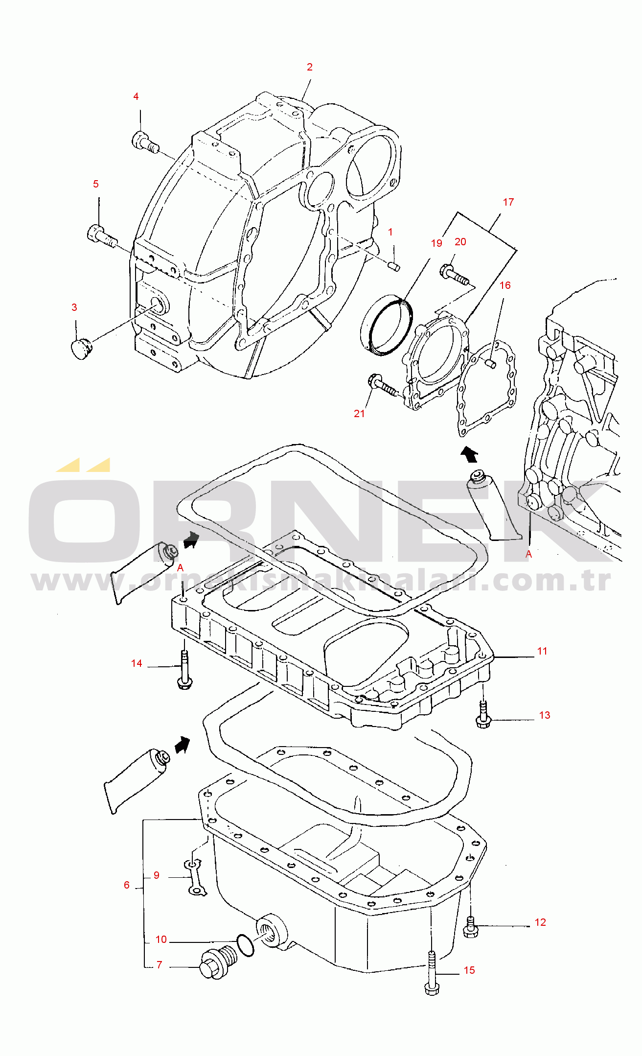 Komatsu SK05-1 S/N 5418-UP FLYWHEEL HOUSING AND OIL SUMP