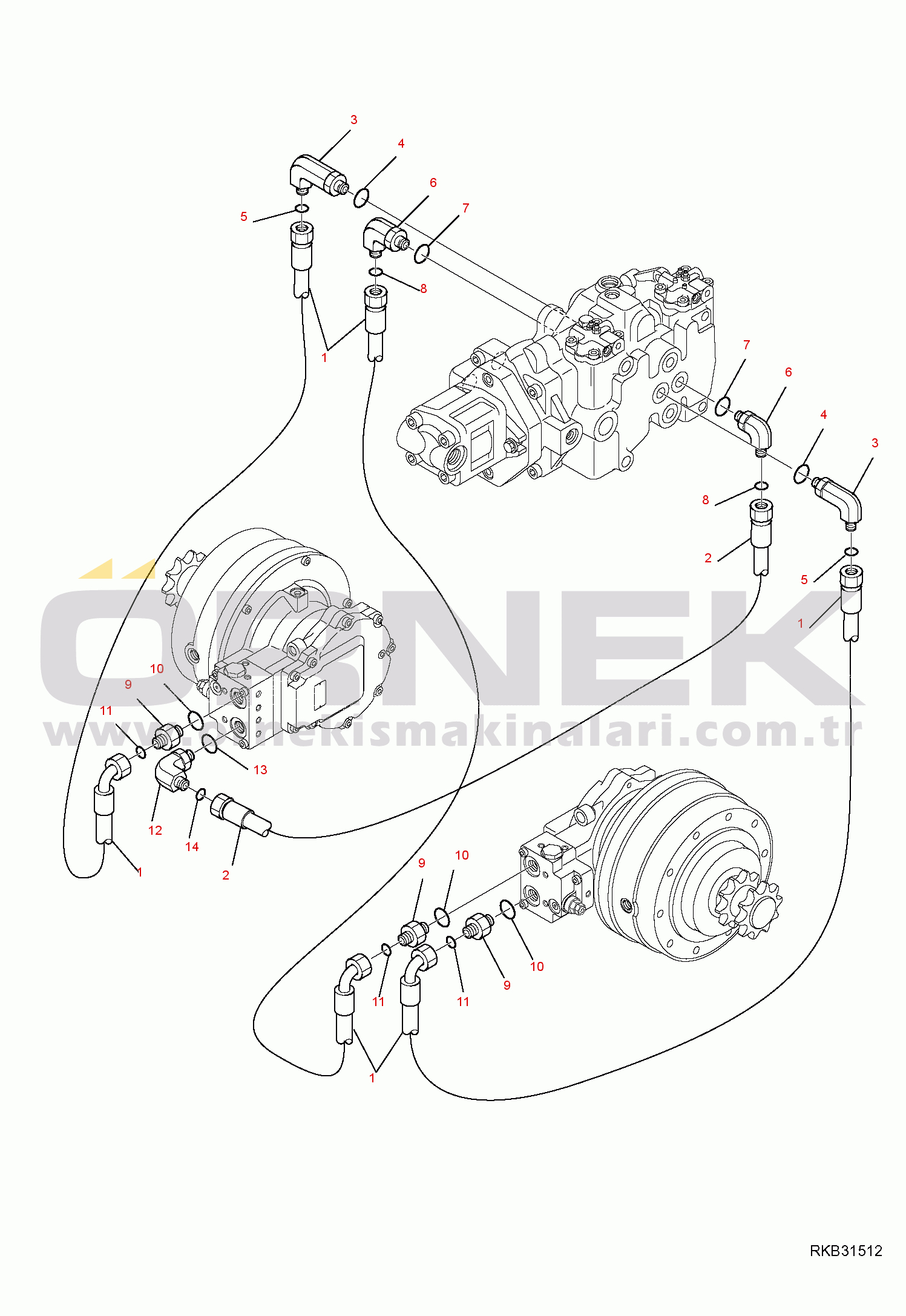 Komatsu SK1020-5 turbo S/N 37CTF00003-UP HYDRAULIC PIPING (TRAVEL MOTOR LINE)