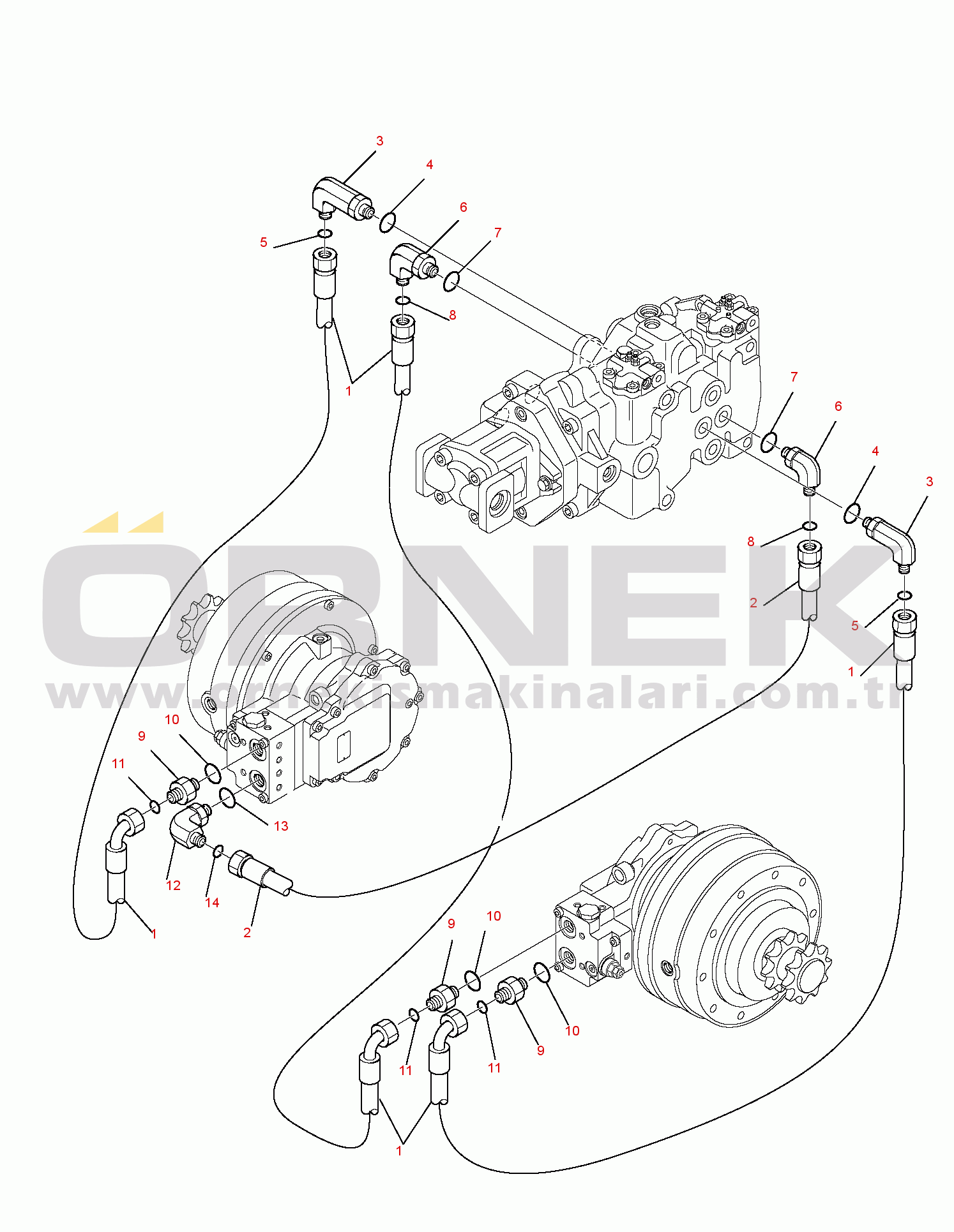 Komatsu SK815-5 turbo USA S/N 37BTF00003-UP HYDRAULIC PIPING (TRAVEL MOTOR LINE)