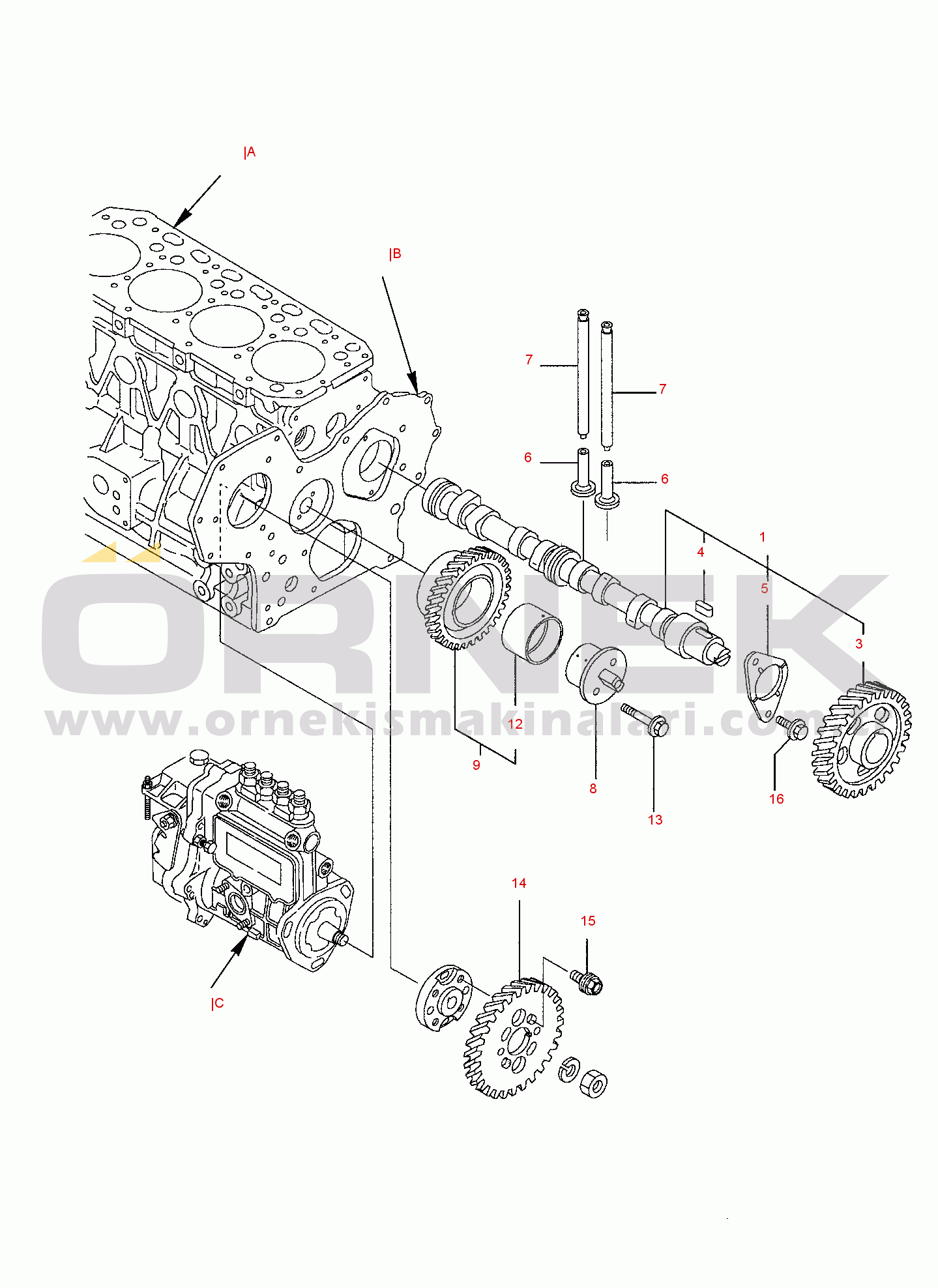 Komatsu SK818-5 S/N 37BF50003-UP CAMSHAFT AND DRIVING GEAR