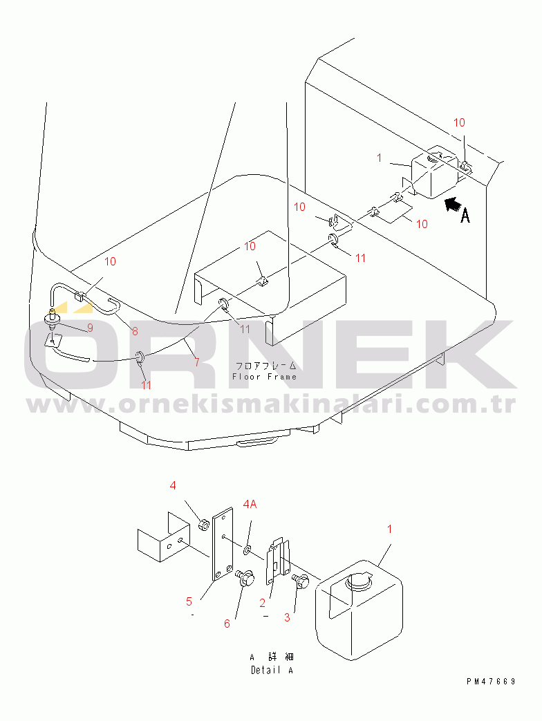 Komatsu WA100-3-X S/N 60001-62999 WASHER TANK (WITH PIZZA HAT CAB)(#60001-)