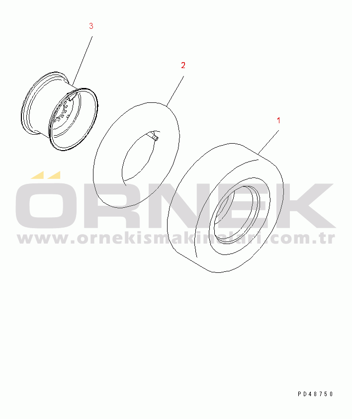 Komatsu WA100-3A-S S/N 50001-52999 1-PIECE WHEEL AND TIRE(#50001-)