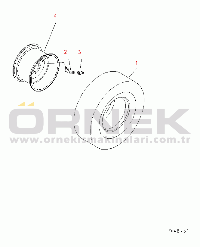 Komatsu WA100-3A-S S/N 50001-52999 1-PIECE WHEEL AND TUBELESS TIRE(#50001-)