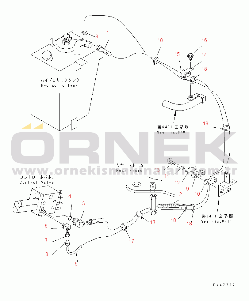 Komatsu WA100-3A-S S/N 50001-52999 HYDRAULIC PIPING (DRAIN LINE)(#50001-)
