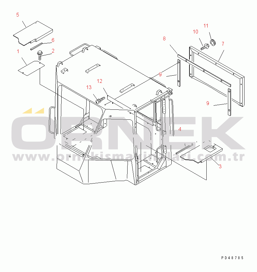 Komatsu WA100-3A-SW S/N 50001-52999 2-PERSONS CAB RELATED PARTS (2/2) (SIDE FLOOR MAT AND REAR COVER)(#50001-)