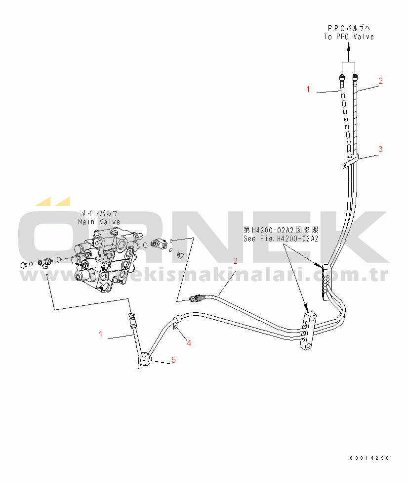 Komatsu WA100-5 S/N 70001-UP HYDRAULIC PIPING (P.P.C PIPING) (FOR 3-SPOOL VALVE)