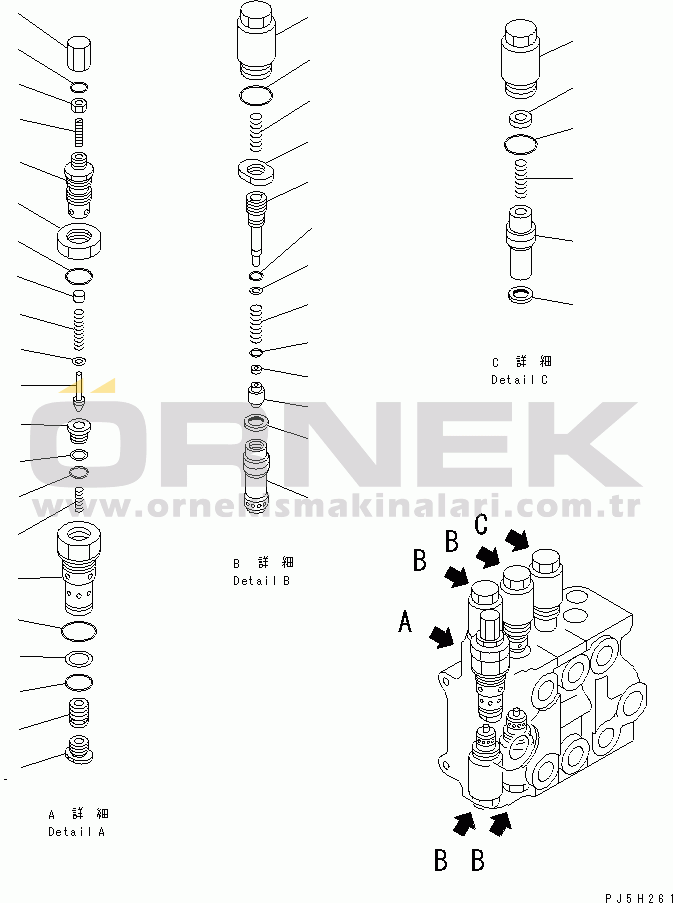 Komatsu WA120-3 S/N 53001-UP (For Komatsu Hanomag (Germany)) CONTROL VALVE (3-SPOOL) (4/4)