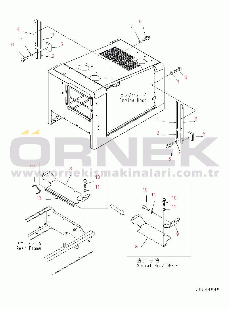 Komatsu WA150-5 S/N 65001-UP (Cab Stan.) HOOD (BAFFLE PLATE)