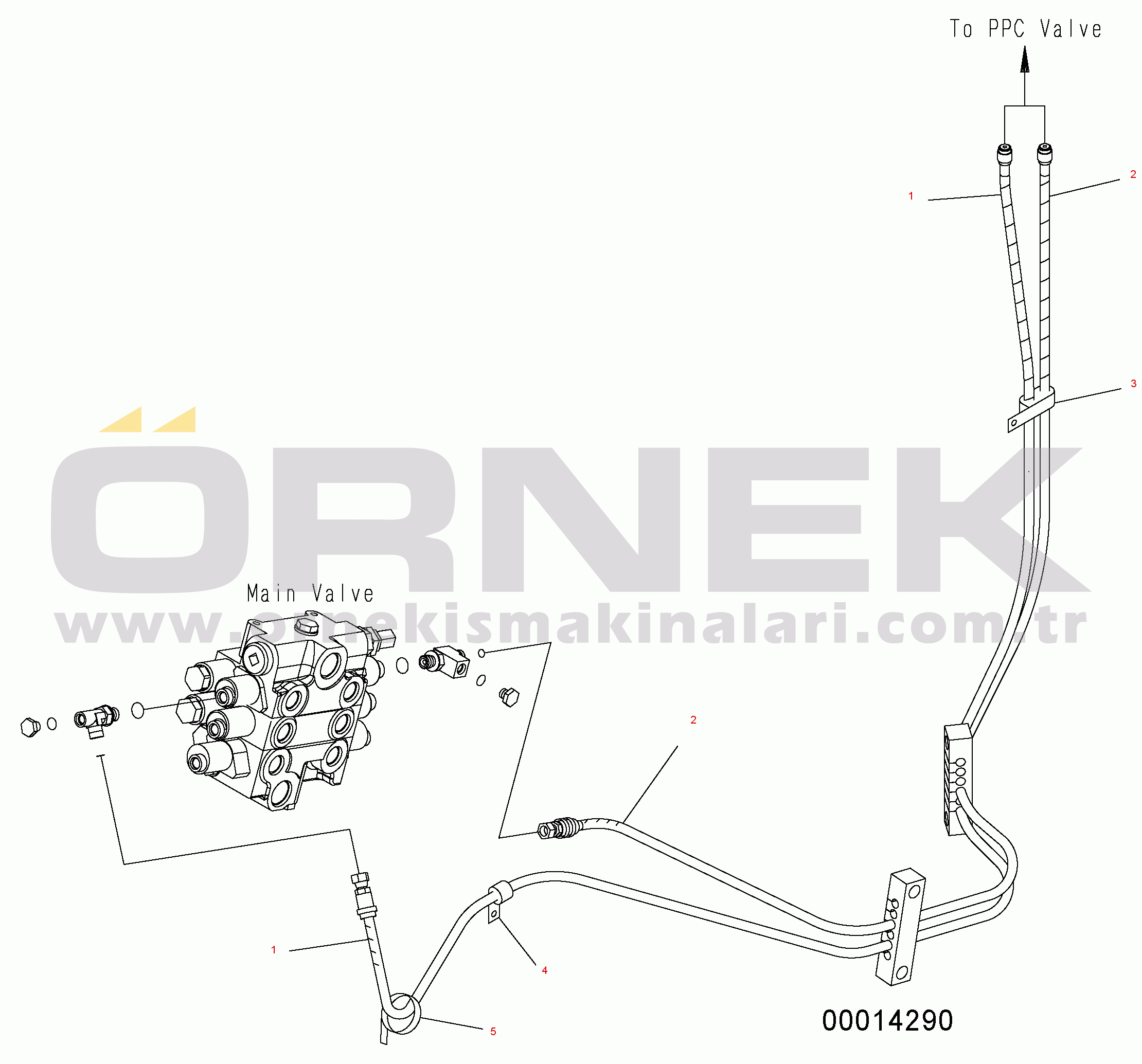 Komatsu WA150PZ-5 S/N H50001 - UP HYDRAULIC PIPING (P.P.C. PIPING  3-SPOOL VALVE)