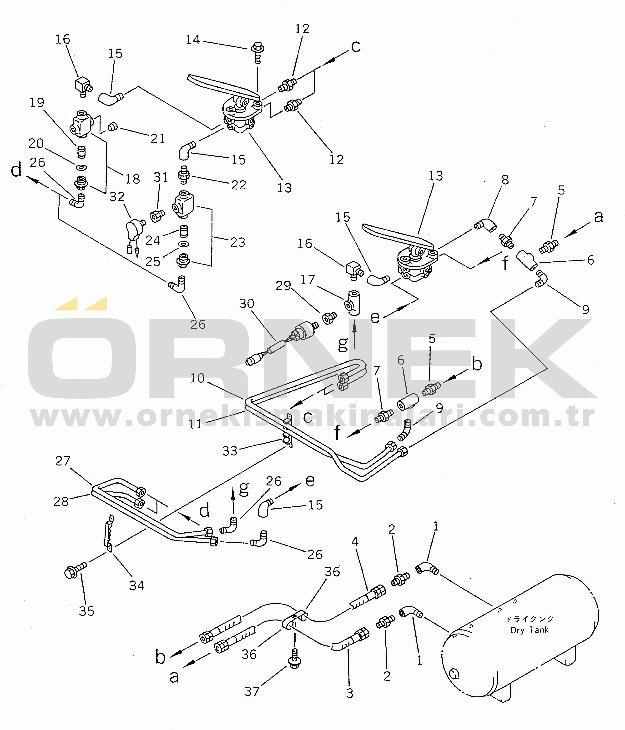 Komatsu WA380-1 S/N 10001-UP AIR PIPING (DRY TANK TO TREADLE VALVE)(#20001-)