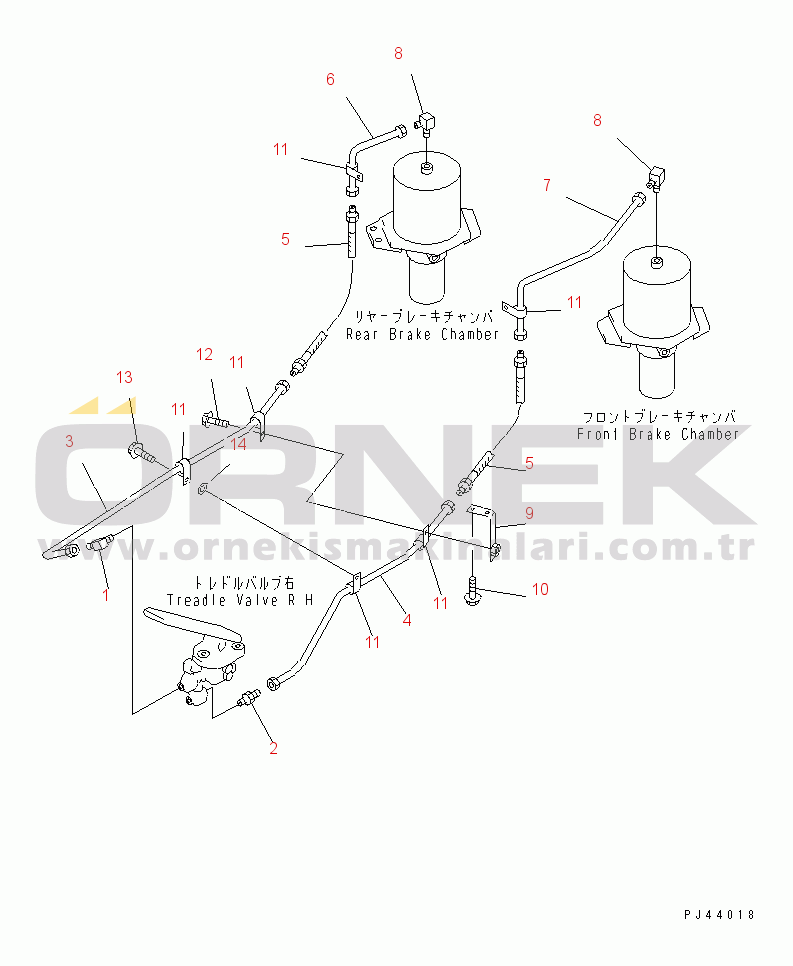 Komatsu WA380-1 S/N 10001-UP AIR PIPING (TREADLE VALVE TO CHAMBER)(#20001-)