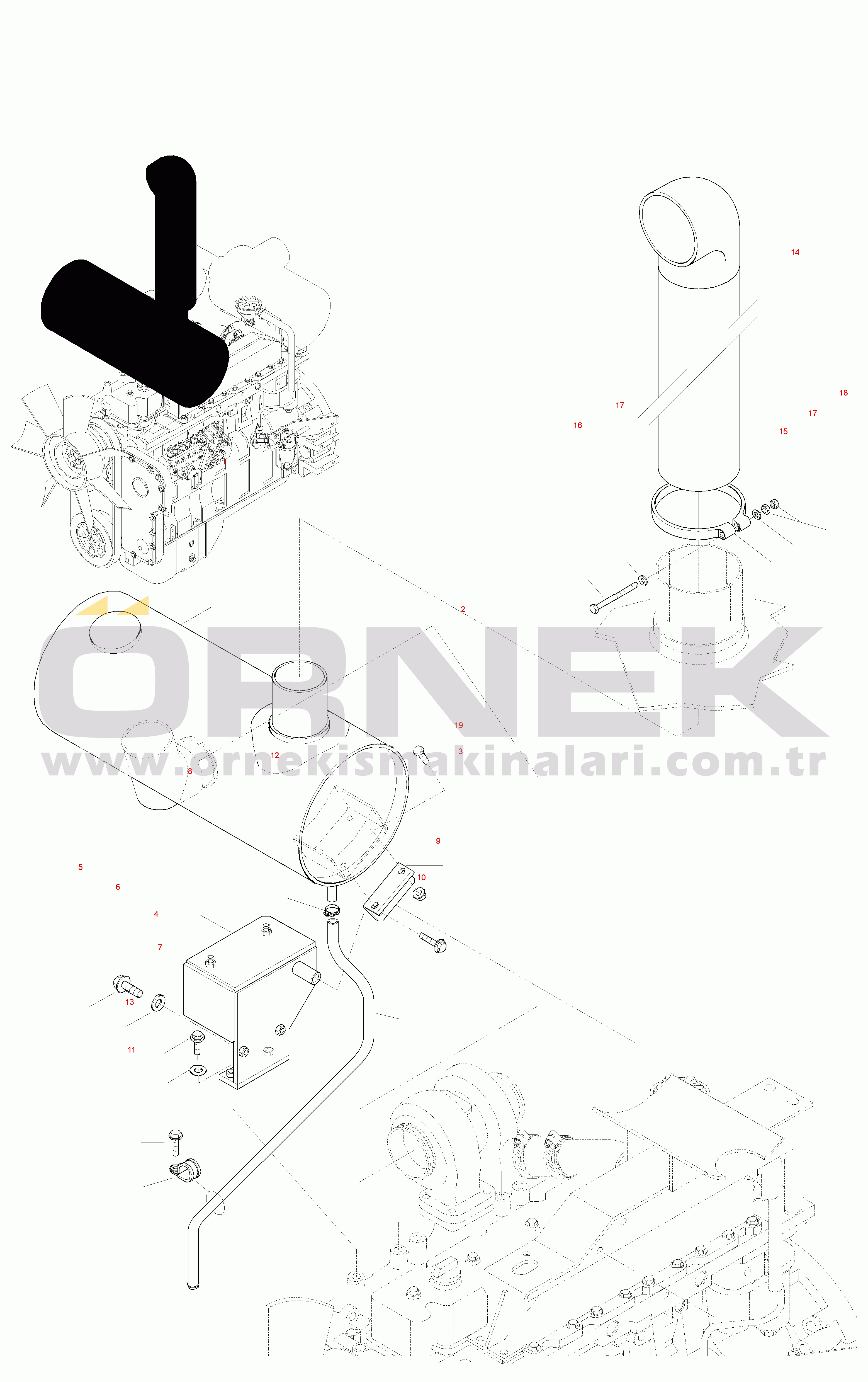 Komatsu WA380-3 active S/N WA380H20501 - UP EXHAUST SYSTEM