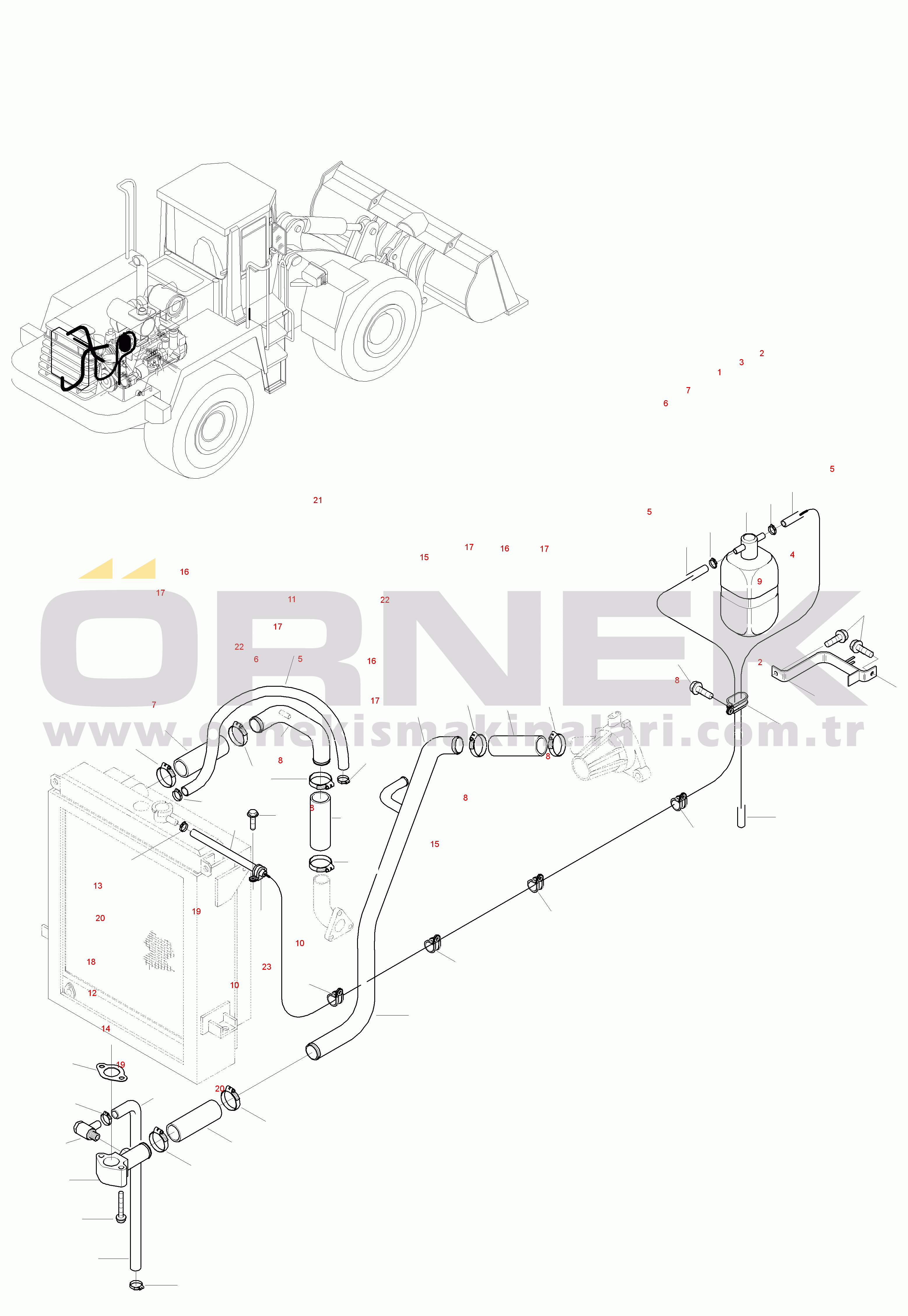 Komatsu WA380-3 active S/N WA380H20501 - UP COOLING WATER PIPES