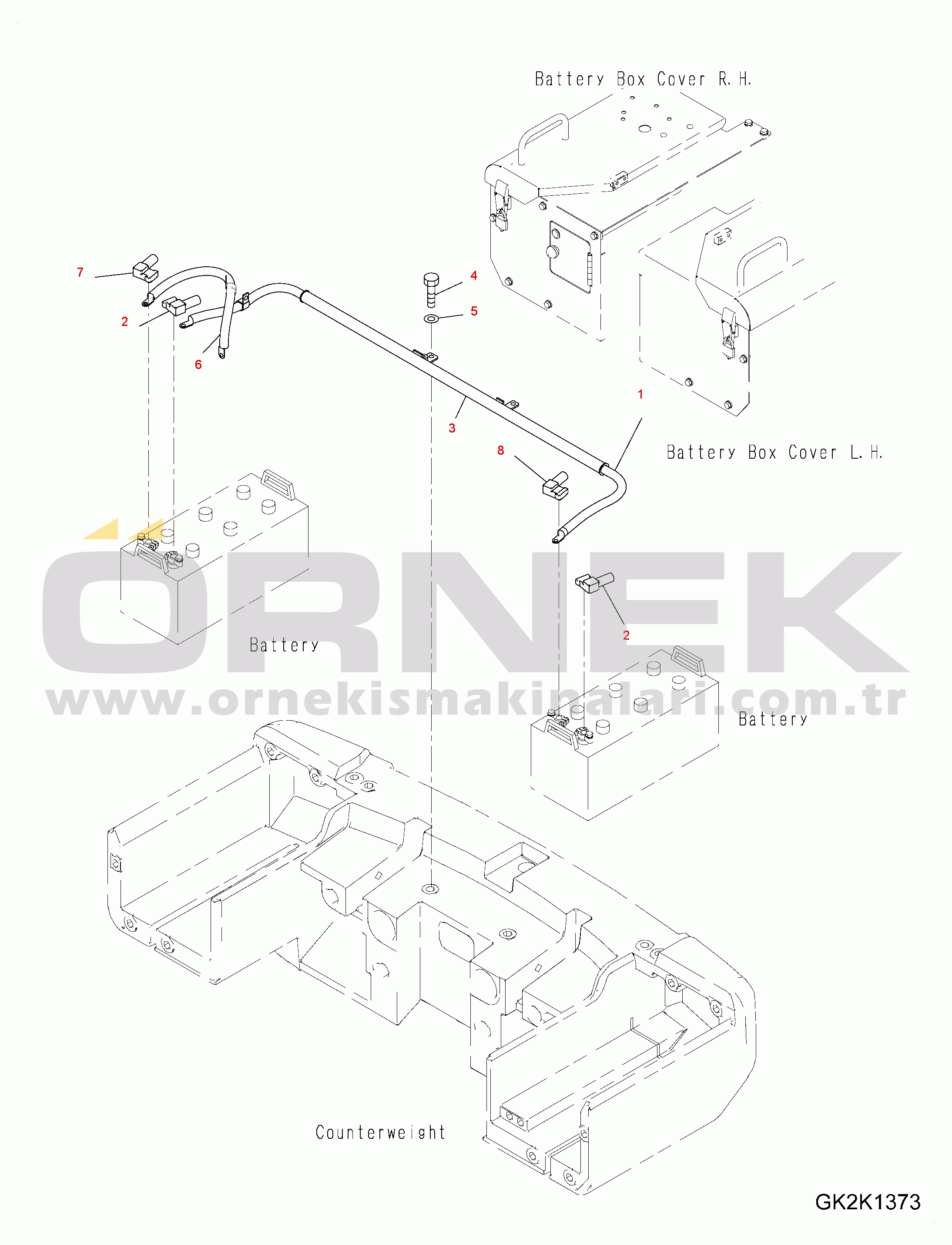 Komatsu WA380-7 S/N H62051-UP Battery Box, Cable
