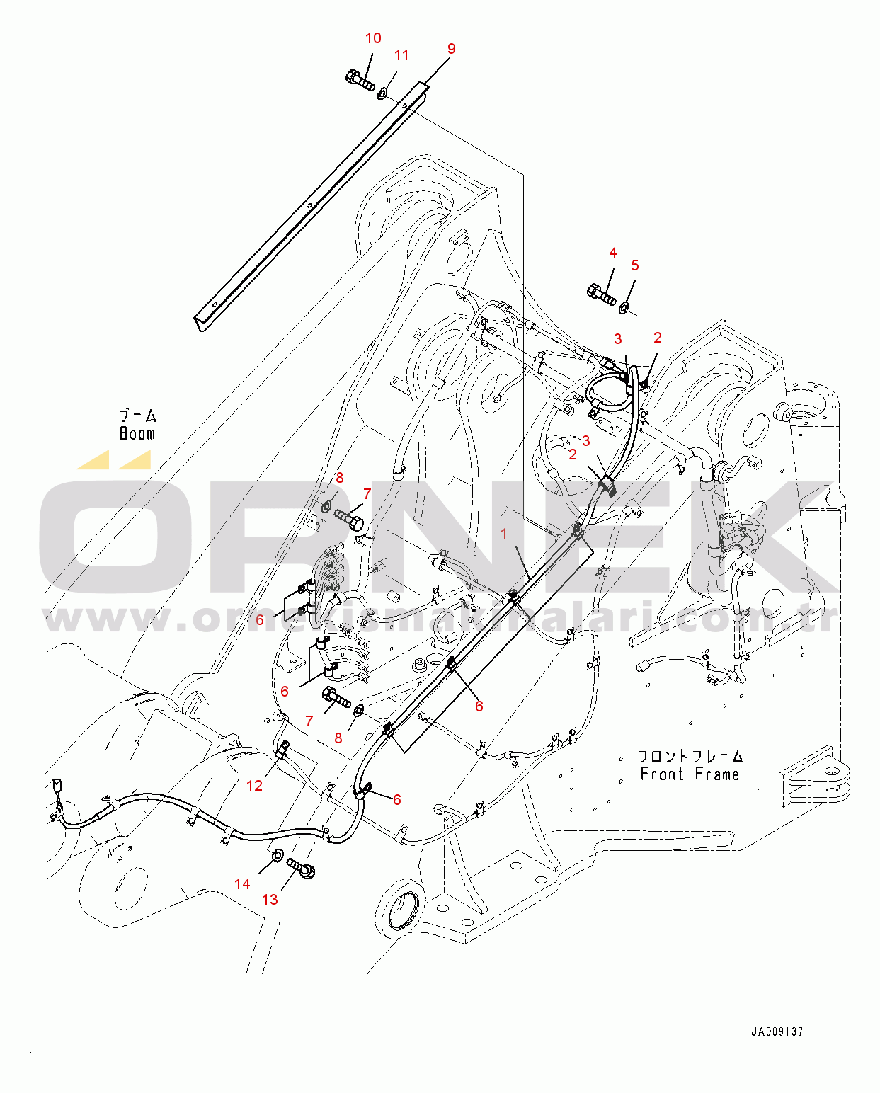 Komatsu WA380-7 S/N H62051-UP Front Wiring Harness, for Standard Boom, Wiring Harness, Boom