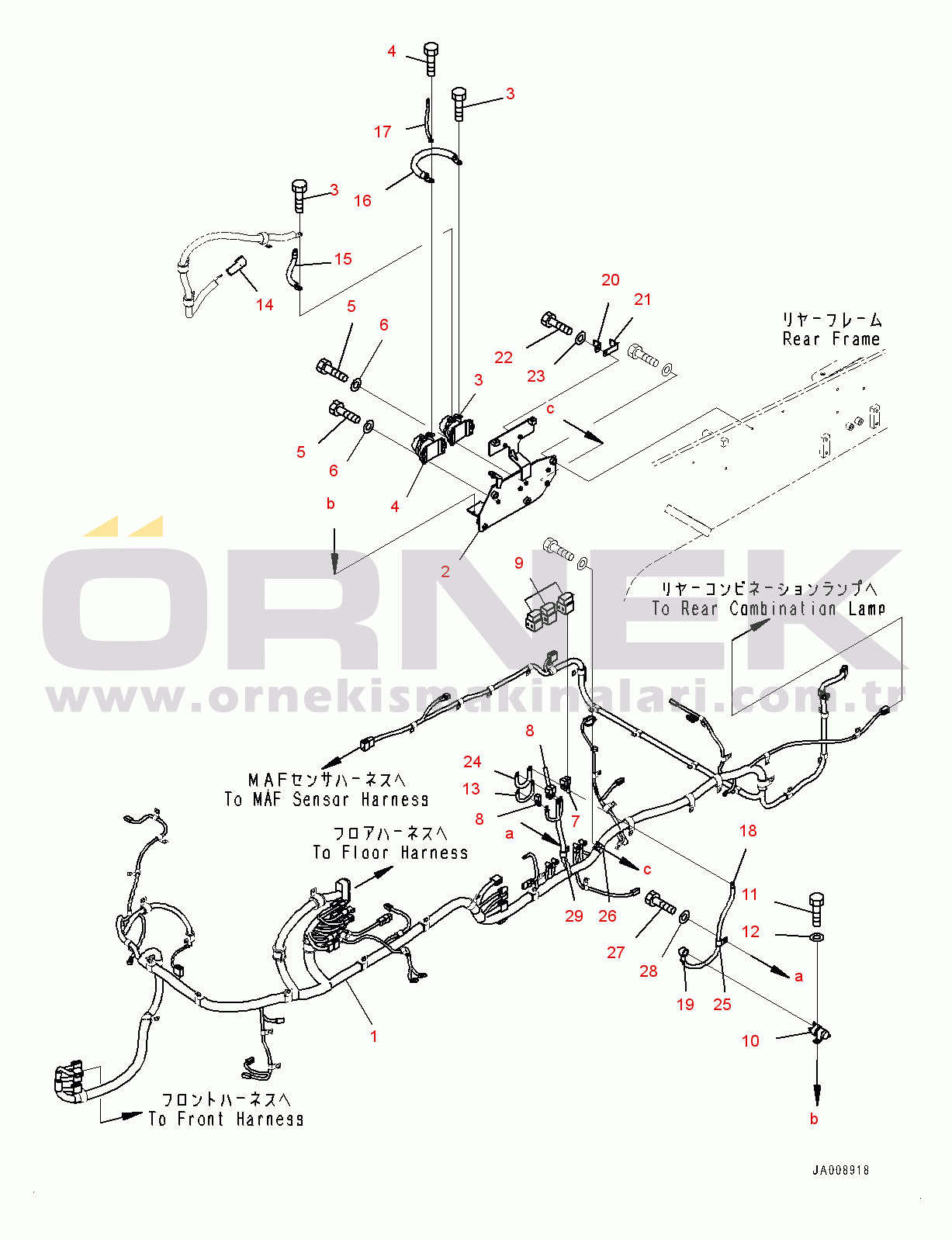 Komatsu WA380-7 S/N H62051-UP Rear Wiring Harness, Wiring Harness and Switch (1/2)