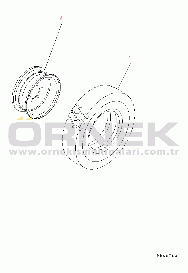 Komatsu WA40-3-CB S/N 19001-UP WHEEL AND NO PUNCTURE TIRE (FOR 9.00-16/7.00 SOLID)
