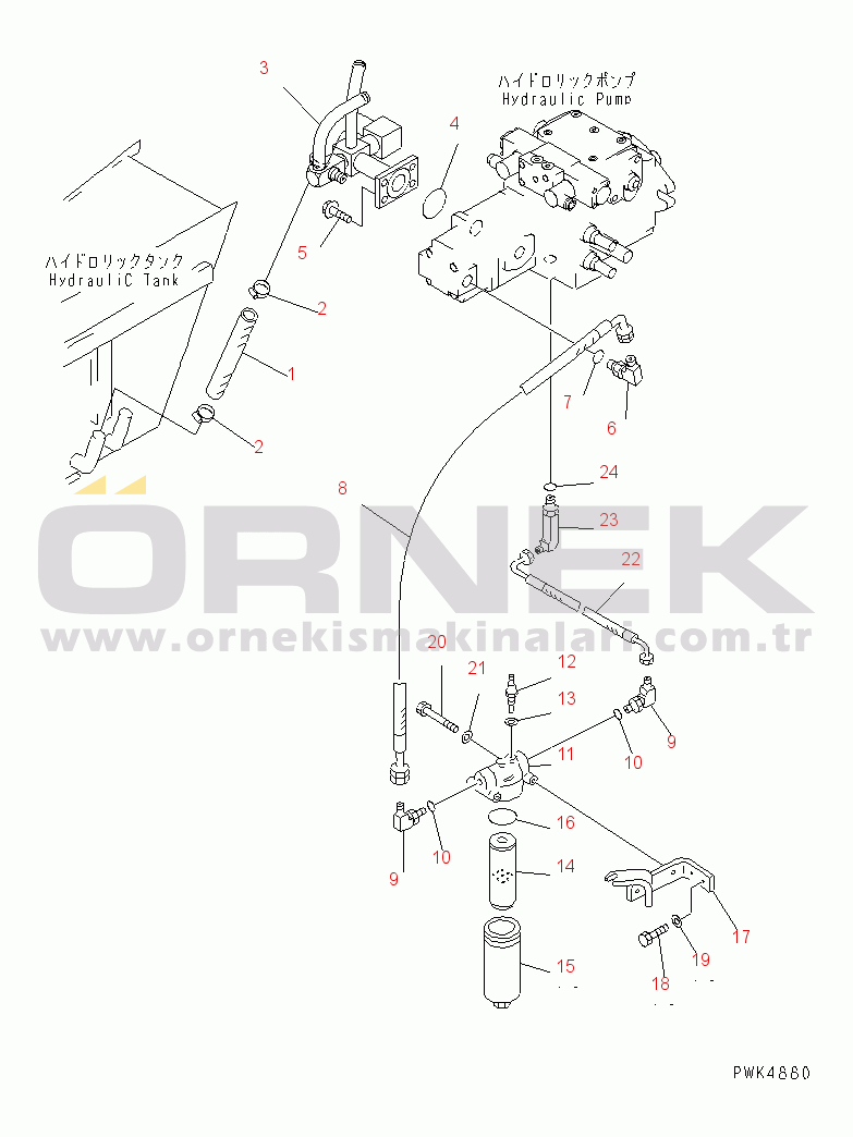 Komatsu WA40-3-X S/N 10001-18999 HST PIPING (SUCTION AND CHARGE LINE)(#14972-18999)