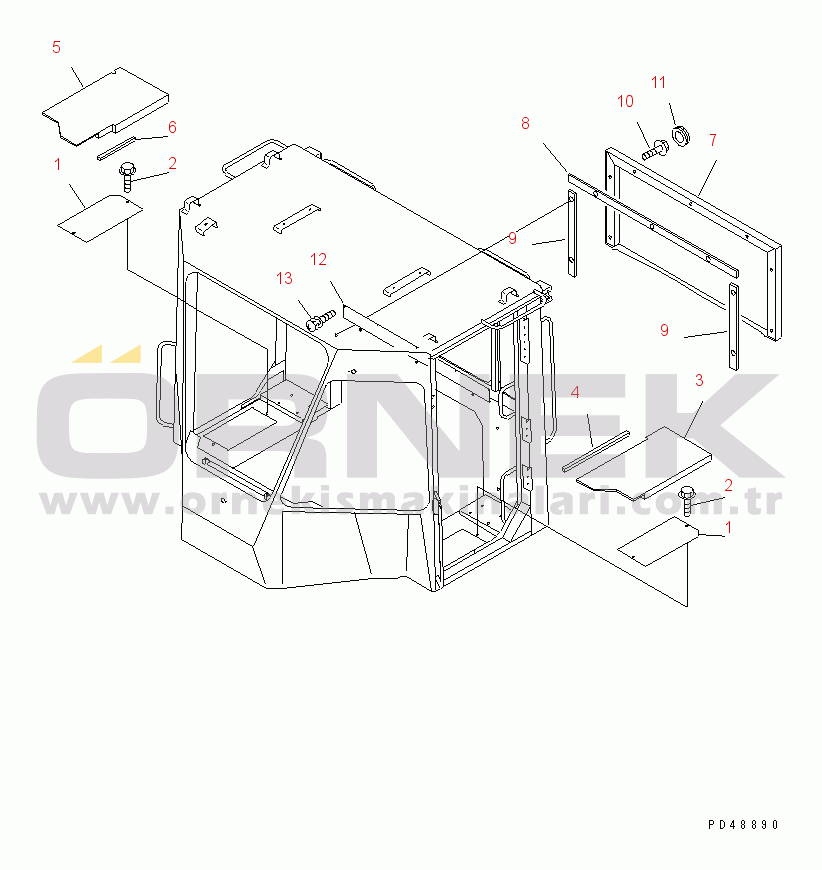 Komatsu WA400-3A-SW S/N 50001-52999 2-PERSONS CAB RELATED PARTS (2/2) (SIDE FLOOR MAT AND REAR COVER)(#50001-)