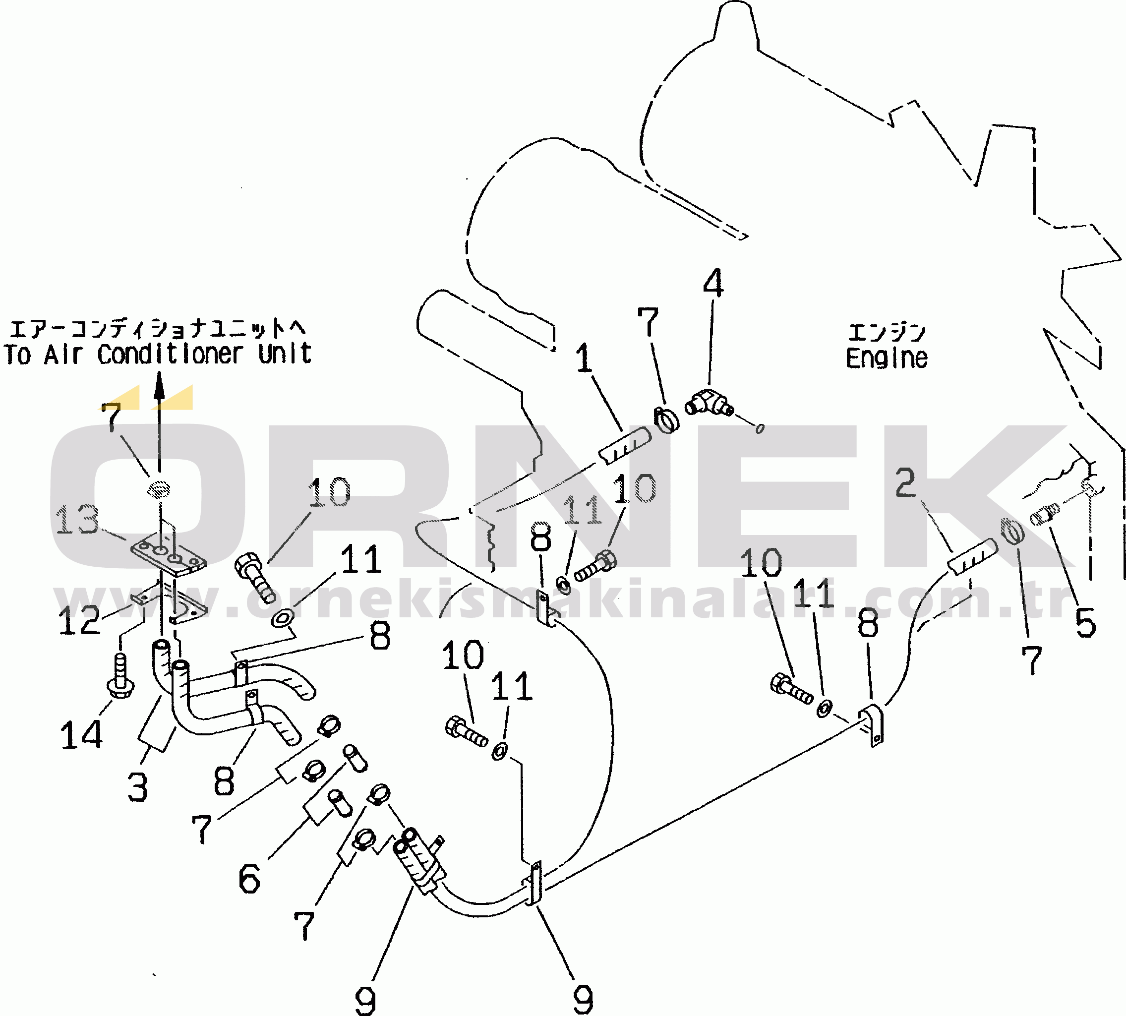 Komatsu WA400-3A-SW S/N 50001-52999 CAR HEATER RELATED PARTS (5/6) (HEATER PIPING)                   (WITH 2-PERSONS CAB)(#50001-)