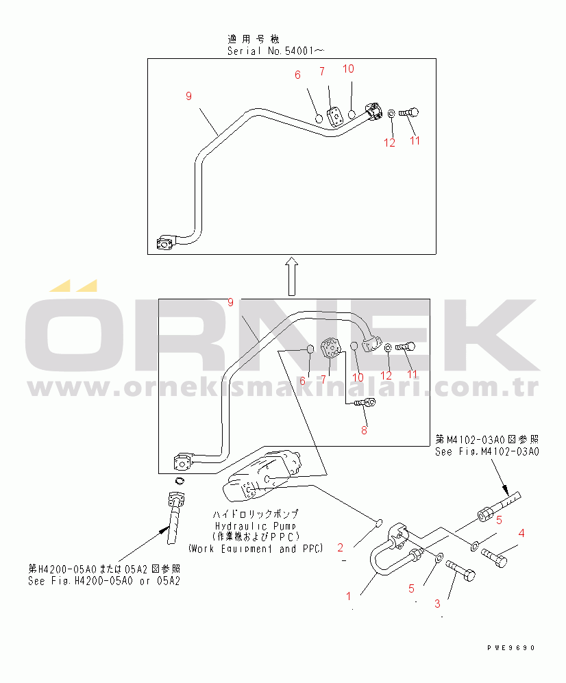 Komatsu WA400-3A S/N 53001-UP HYDRAULIC PUMP (DELIVERY TUBE)