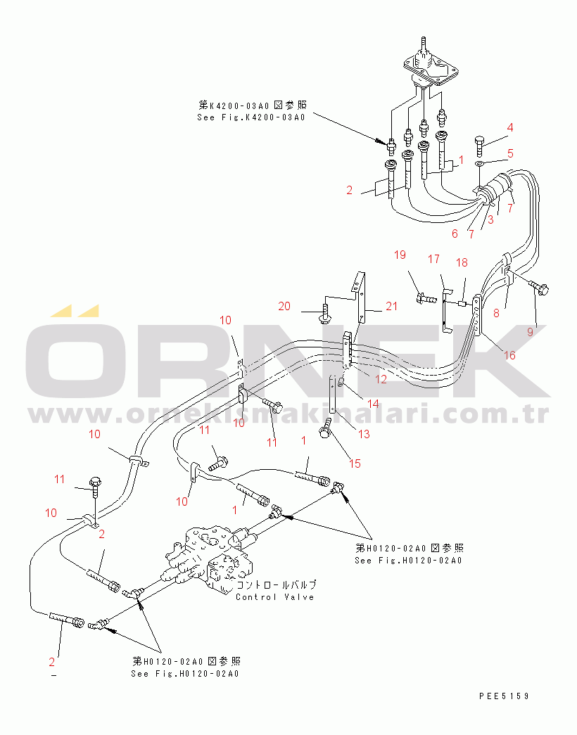 Komatsu WA400-3A S/N 53001-UP HYDRAULIC PIPING (P.P.C. VALVE PILOT LINE)