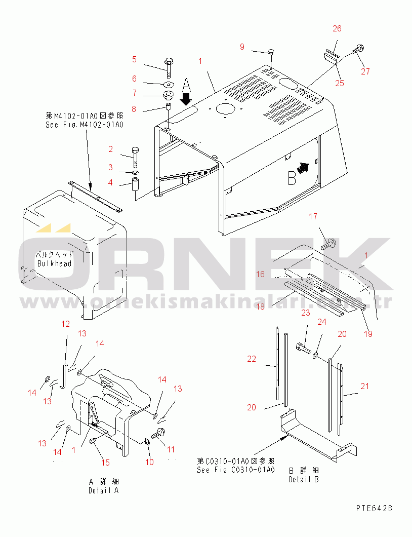 Komatsu WA420-3CS S/N R50001-UP (For Turkey) HOOD (ENGINE HOOD AND MOUNTING PARTS)