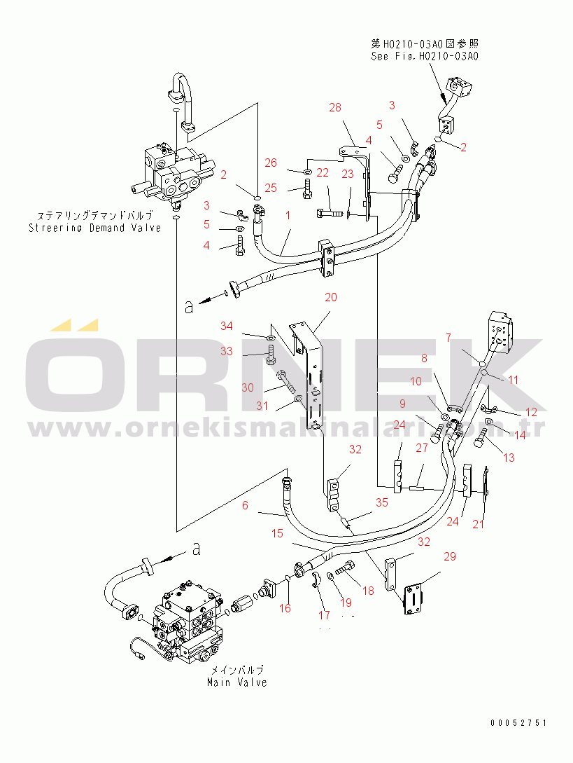 Komatsu WA430-6 S/N 65001-65500 (ecot3, For EU) HYDRAULIC PIPING (STEERING PUMP LINE HOSE) (FOR JOYSTICK STEERING OR ORBITROL STEERING)(#65001-)